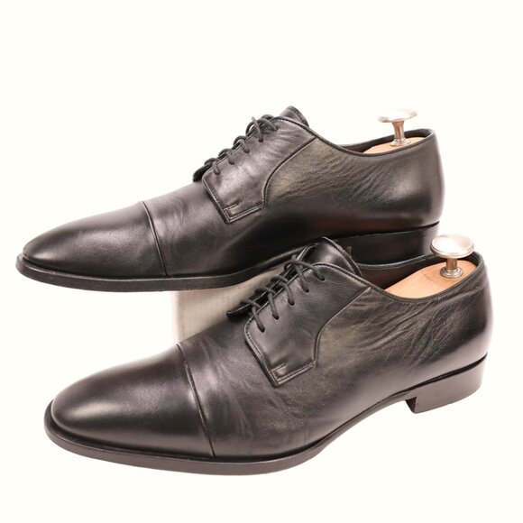 Ralph Lauren Italy Mens 10.5 Black Soft Leather Dress Shoes Cap-toe Derby Oxford - Picture 7 of 12